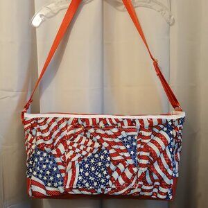 New Patriotic Stars & Stripes USA Sling Crossbody Purse Shoulder Bag Large 18x9x